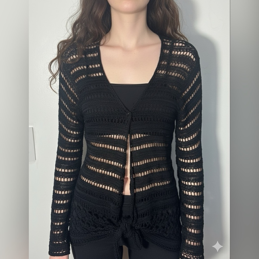 Chico's Black Openwork Crochet Cardigan
